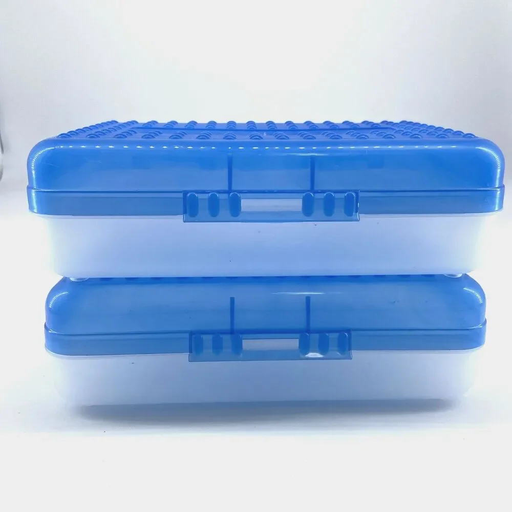 2 SpaceMaker Pencil Box Blue Top Clear Bottom Back To School Organizer